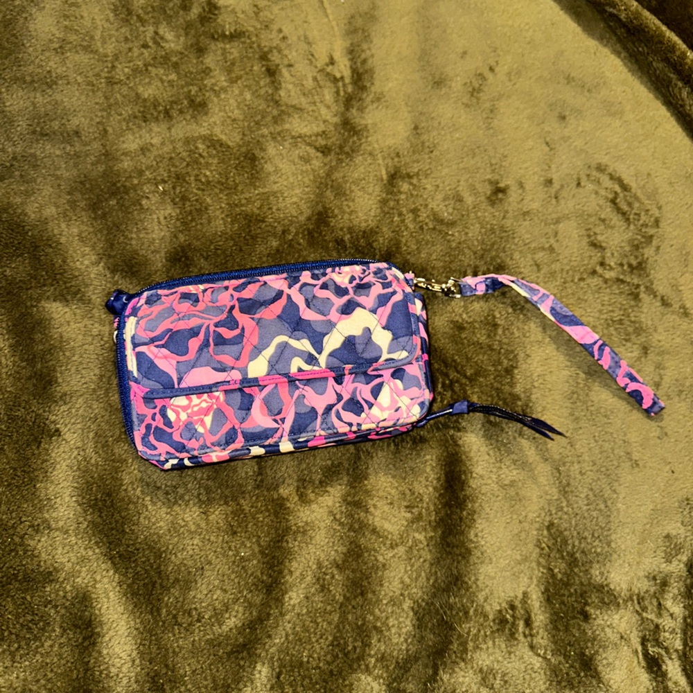 Vera Bradley Pink and Blue Rose Pattern Wristlet